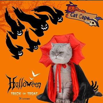 Dog Cape Costume Halloween Cat Vampire Cloak Reversible Pet Cape Devil Costume Funny Holiday Witch C...