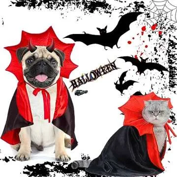 Dog Cape Costume Halloween Cat Vampire Cloak Reversible Pet Cape Devil Costume Funny Holiday Witch Clothes for Medium Large Dogs Puppy, Cool Halloween Cape Cosplay Party Dress Wizard Outfit Mantle