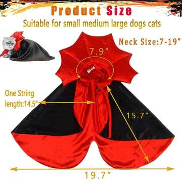 Dog Cape Costume Halloween Cat Vampire Cloak Reversible Pet Cape Devil Costume Funny Holiday Witch Clothes for Medium Large Dogs Puppy, Cool Halloween Cape Cosplay Party Dress Wizard Outfit Mantle