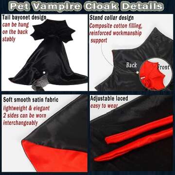 Dog Cape Costume Halloween Cat Vampire Cloak Reversible Pet Cape Devil Costume Funny Holiday Witch Clothes for Medium Large Dogs Puppy, Cool Halloween Cape Cosplay Party Dress Wizard Outfit Mantle