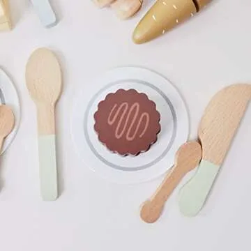 nunukids Wooden Play Food Sets for Kids Kitchen 42 pc Wooden Toys with Storage Basket Wood Pretend Food Play Kitchen Accessories Set