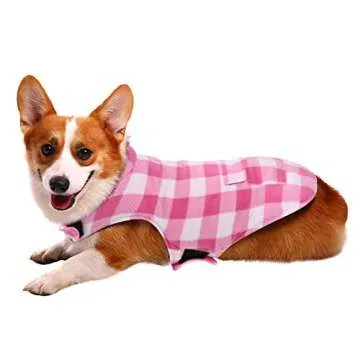 ASENKU Dog Winter Coat - Fleece Jacket, Plaid Reversible Dog Vest, Waterproof Windproof, Pink, S-XL