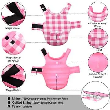 ASENKU Dog Winter Coat - Fleece Jacket, Plaid Reversible Dog Vest, Waterproof Windproof, Pink, S-XL