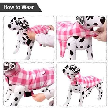 ASENKU Dog Winter Coat - Fleece Jacket, Plaid Reversible Dog Vest, Waterproof Windproof, Pink, S-XL