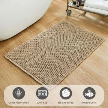BULULOM Bathroom Floor Mat,Boho Bath Mat,Super Absorbent Bath Mat,Bathroom Rugs Non Slip Washable, Quick Dry Shower Mats, Ultra Soft Bath Mat Towel,Brown,18"*30"