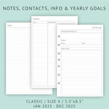 newestor 2025 Weekly & Monthly Planner Refill, 5-1/2" x 8-1/2", Runs from January 2025 to December 2025, Ruled Daily Blocks, Classic/Desk Size 4, 7-Hole Punched
