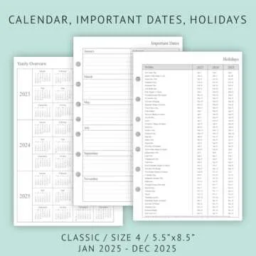 newestor 2025 Weekly & Monthly Planner Refill, 5-1/2" x 8-1/2", Runs from January 2025 to December 2025, Ruled Daily Blocks, Classic/Desk Size 4, 7-Hole Punched