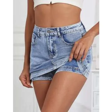 Denim Skort Women Stretch Denim Mini Skirt for Women High Waist Denim Skirt Women Mini Jean Skirt Fa...