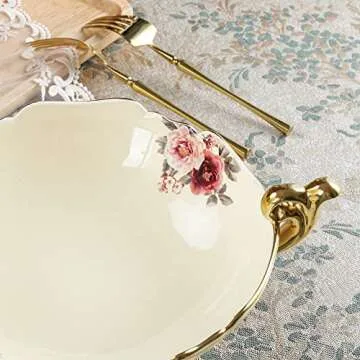 Elegant Fanquare Wavy Fruit Bowl with Gold Handle