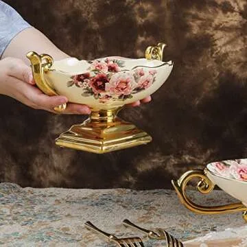 Elegant Fanquare Wavy Fruit Bowl with Gold Handle