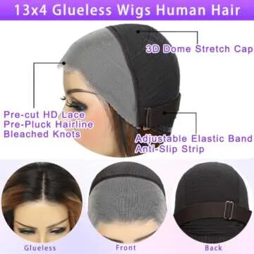 Wear and Go Glueless Wig Honey Blonde Wigs Human Hair 26 Inch Highlight Ombre 1B/30 Body Wave Lace Front Wigs Human Hair Pre Plucked Pre Cut 180% Density 13x4 HD Lace Wigs Human Hair for Women