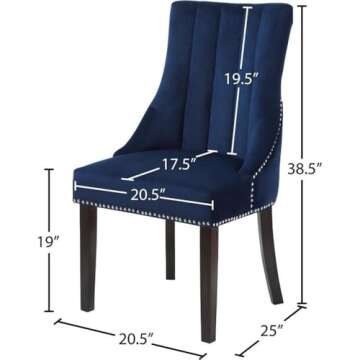 Meridian Furniture Oxford Collection Modern | Contemporary Velvet Upholstered Dining Chair with Deep...
