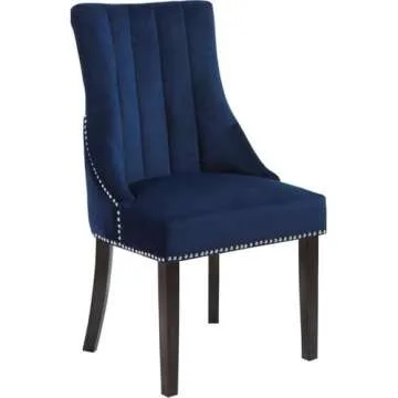 Meridian Furniture Oxford Collection Modern | Contemporary Velvet Upholstered Dining Chair with Deep Channel Tufting and Espresso Wood Legs, Set of 2, Navy, 20.5" W x 25" D x 38.5" H
