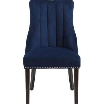 Meridian Furniture Oxford Collection Modern | Contemporary Velvet Upholstered Dining Chair with Deep Channel Tufting and Espresso Wood Legs, Set of 2, Navy, 20.5" W x 25" D x 38.5" H