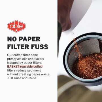 Able Brewing - Able Basket Reusable Coffee Filters, Single-Layer Coffee Filters 8-12 Cup Coffee Makers, 304 Stainless Steel Coffee Filter with 40,000 Precision-Etched Holes, BPA-Free