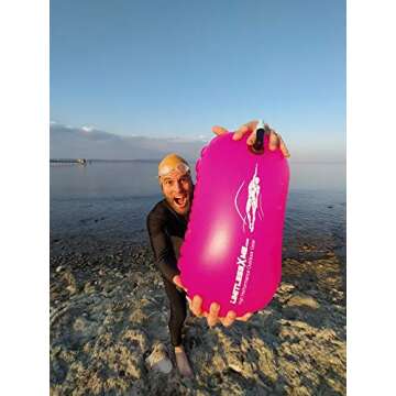 Swim Buoy - Safety for Swimmers, Open Water and Triathlon. Pull Buoy for Adults and Kids. Pink Signa...