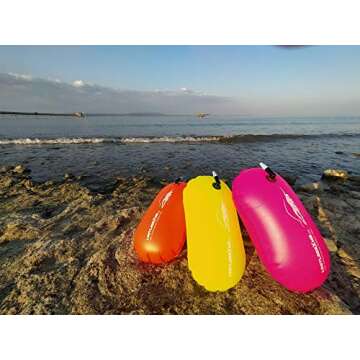 Swim Buoy - Safety for Swimmers, Open Water and Triathlon. Pull Buoy for Adults and Kids. Pink Signal Swimming Bubble