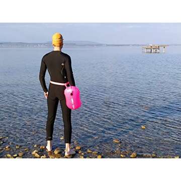 Swim Buoy - Safety for Swimmers, Open Water and Triathlon. Pull Buoy for Adults and Kids. Pink Signal Swimming Bubble