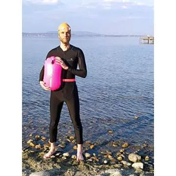 Swim Buoy - Safety for Swimmers, Open Water and Triathlon. Pull Buoy for Adults and Kids. Pink Signal Swimming Bubble