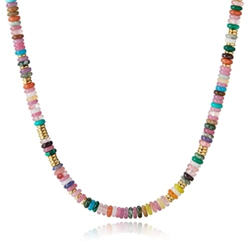 KissYan Boho Beaded Choker Necklace for Women, Gemstone Choker Natural Stone Freshwater Pearl Surfer...