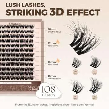 LASHVIEW Diy Eyelash Extension Kit, DIY Cluster Lashes, 10-16mm Multilayered Cluster Eyelash Extensions, Reusable Fluffy Individual Lashes Cluster(ML 11)