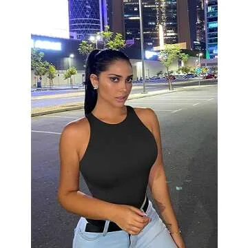 LCNBA Women's Sexy High Neck Sleeveless Bodysuit Basic Top Bodysuit Jumpsuit
