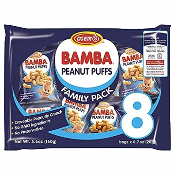 Osem Bamba Peanut Snacks for Families - All Natural Peanut Puffs Family Pack (Pack of 8 x 0.7oz Bags...