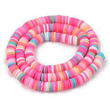 Beadthoven 10strands 6mm Vinyl Clay Heishi Beads Multicolor Flat Round Disc Polymer Clay Beads Loose...
