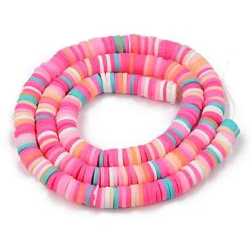 Beadthoven 10strands 6mm Vinyl Clay Heishi Beads Multicolor Flat Round Disc Polymer Clay Beads Loose...