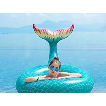 Jasonwell Giant Inflatable Mermaid Tail Pool Float with Fast Valves Summer Beach Swimming Pool Party...