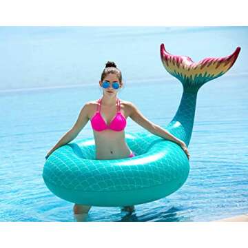 Jasonwell Giant Inflatable Mermaid Tail Pool Float with Fast Valves Summer Beach Swimming Pool Party Lounge Raft Decorations Toys for Adults Kids (Green)