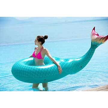 Jasonwell Giant Inflatable Mermaid Tail Pool Float with Fast Valves Summer Beach Swimming Pool Party Lounge Raft Decorations Toys for Adults Kids (Green)