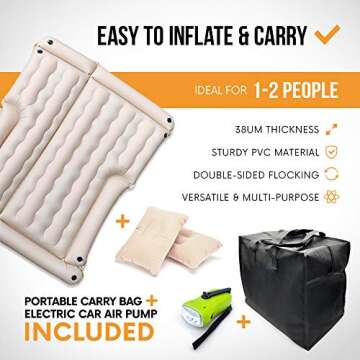 PBC Products SUV Air Mattress, Double Sided Inflatable Mattress with Travel Pillows and Electric Car...