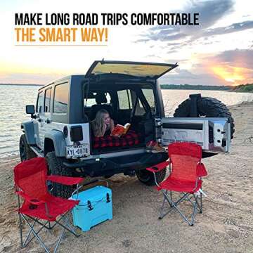 PBC Products SUV Air Mattress, Double Sided Inflatable Mattress with Travel Pillows and Electric Car Air Pump, Portable Camping Air Bed for SUVs Back Seat with Carrying Bag