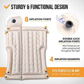 PBC Products SUV Air Mattress, Double Sided Inflatable Mattress with Travel Pillows and Electric Car Air Pump, Portable Camping Air Bed for SUVs Back Seat with Carrying Bag
