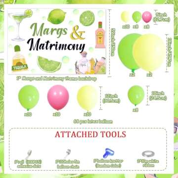 Margs and Matrimony Bachelorette Party Decorations, Green Yellow Balloon Garland Arch Kit with Margs&Matrimony Backdrop Mexican Fiesta Banner for Carnival Fiesta Bridal Shower