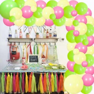 Margs and Matrimony Bachelorette Party Decorations, Green Yellow Balloon Garland Arch Kit with Margs&Matrimony Backdrop Mexican Fiesta Banner for Carnival Fiesta Bridal Shower