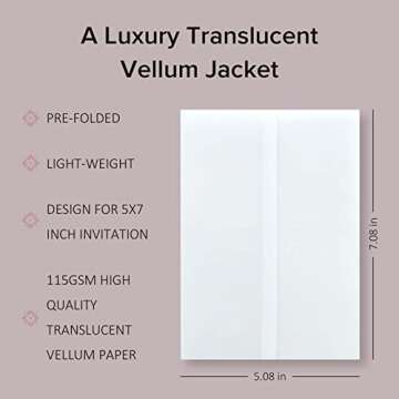Puremigo 120 Pack Luxury Pre-Folded Vellum Jackets for 5x7 Invitations - Vellum Paper 5x7 Jackets - ...
