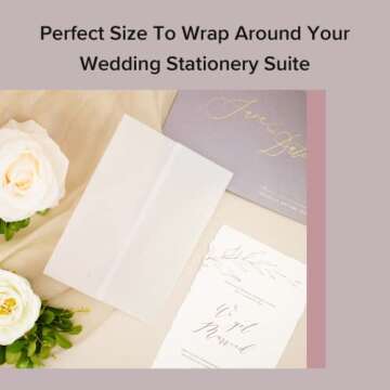 Puremigo 120 Pack Luxury Pre-Folded Vellum Jackets for 5x7 Invitations - Vellum Paper 5x7 Jackets - 115GSM Vellum Wedding Invitations Wraps - Transparent Wedding Invitations Jacket