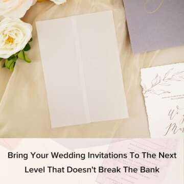 Puremigo 120 Pack Luxury Pre-Folded Vellum Jackets for 5x7 Invitations - Vellum Paper 5x7 Jackets - 115GSM Vellum Wedding Invitations Wraps - Transparent Wedding Invitations Jacket