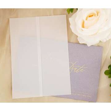 Puremigo 120 Pack Luxury Pre-Folded Vellum Jackets for 5x7 Invitations - Vellum Paper 5x7 Jackets - 115GSM Vellum Wedding Invitations Wraps - Transparent Wedding Invitations Jacket