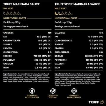 TRUFF Pasta Sauce Bundle, Black Truffle Marinara and Spicy Marinara | Flavorful Pair of Regular and Spicy Tomato Sauce for Pasta, Pizza, and More | Non-GMO, Vegan, Bundle of 2