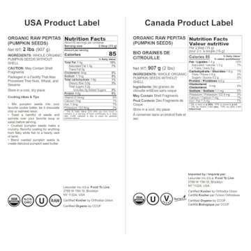 Food to Live Organic Raw Pepitas, 2 Pounds — Non-GMO, Pumpkin Seed Kernels, Unsalted, No Oil, No Shell, Vegan, Kosher, Bulk. Keto Snack.