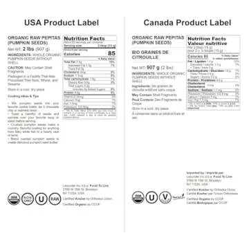 Food to Live Organic Raw Pepitas, 2 Pounds — Non-GMO, Pumpkin Seed Kernels, Unsalted, No Oil, No Shell, Vegan, Kosher, Bulk. Keto Snack.