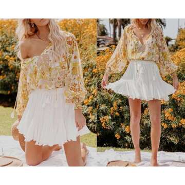 Aoudery Flowy Shorts for Women - Casual Boho Ruffle Mini Skorts Athletic Tennis Butterfly Shorts - W...