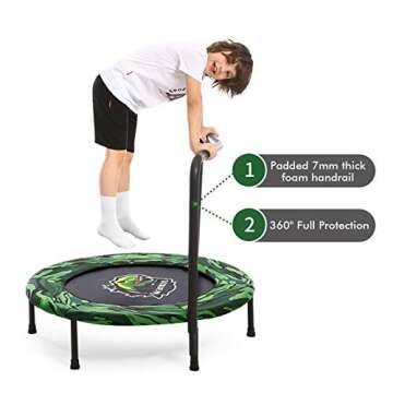 36-Inch Dinosaur Mini Trampoline for Kids with Handle, Foldable Kids Trampoline for Play & Exercise Indoor or Outdoor, Camo Safety Padded Cover Toddler Rebounder Trampoline for Jump Sports