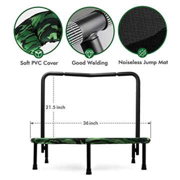 36-Inch Dinosaur Mini Trampoline for Kids with Handle, Foldable Kids Trampoline for Play & Exercise Indoor or Outdoor, Camo Safety Padded Cover Toddler Rebounder Trampoline for Jump Sports