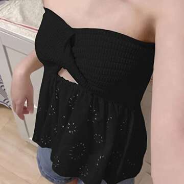 MISSACTIVER Women Twist Knot Knit Bandeau Tube Top Embroidery Strapless Off Shoulder Backless Hollow...