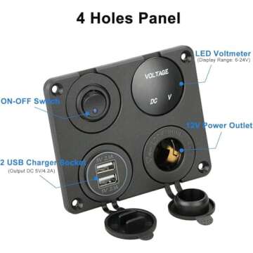 Linkstyle 4 in 1 Charger Socket Panel, 12V 4.2A Dual USB Charger Socket Power Outlet & LED Voltmeter...