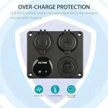 Linkstyle 4 in 1 Charger Socket Panel, 12V 4.2A Dual USB Charger Socket Power Outlet & LED Voltmeter & Cigarette Lighter Socket & LED Lighted ON Off Rocker Toggle Switch for Car Marine Boat RV Truck